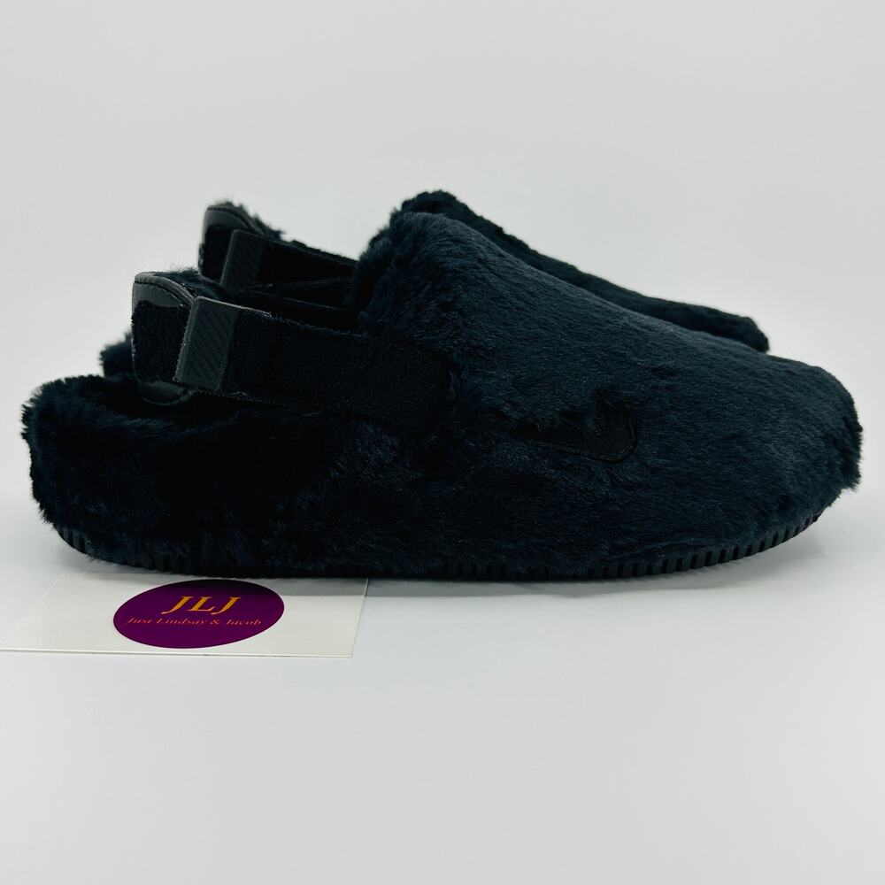 Nike Women's Calm Mule SE Black Faux Fur Comfort Mules FZ3119-001 Size 6
